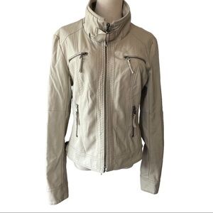 Tattoo  cream colored man made vegan leather polyurethane motorcycle jacket